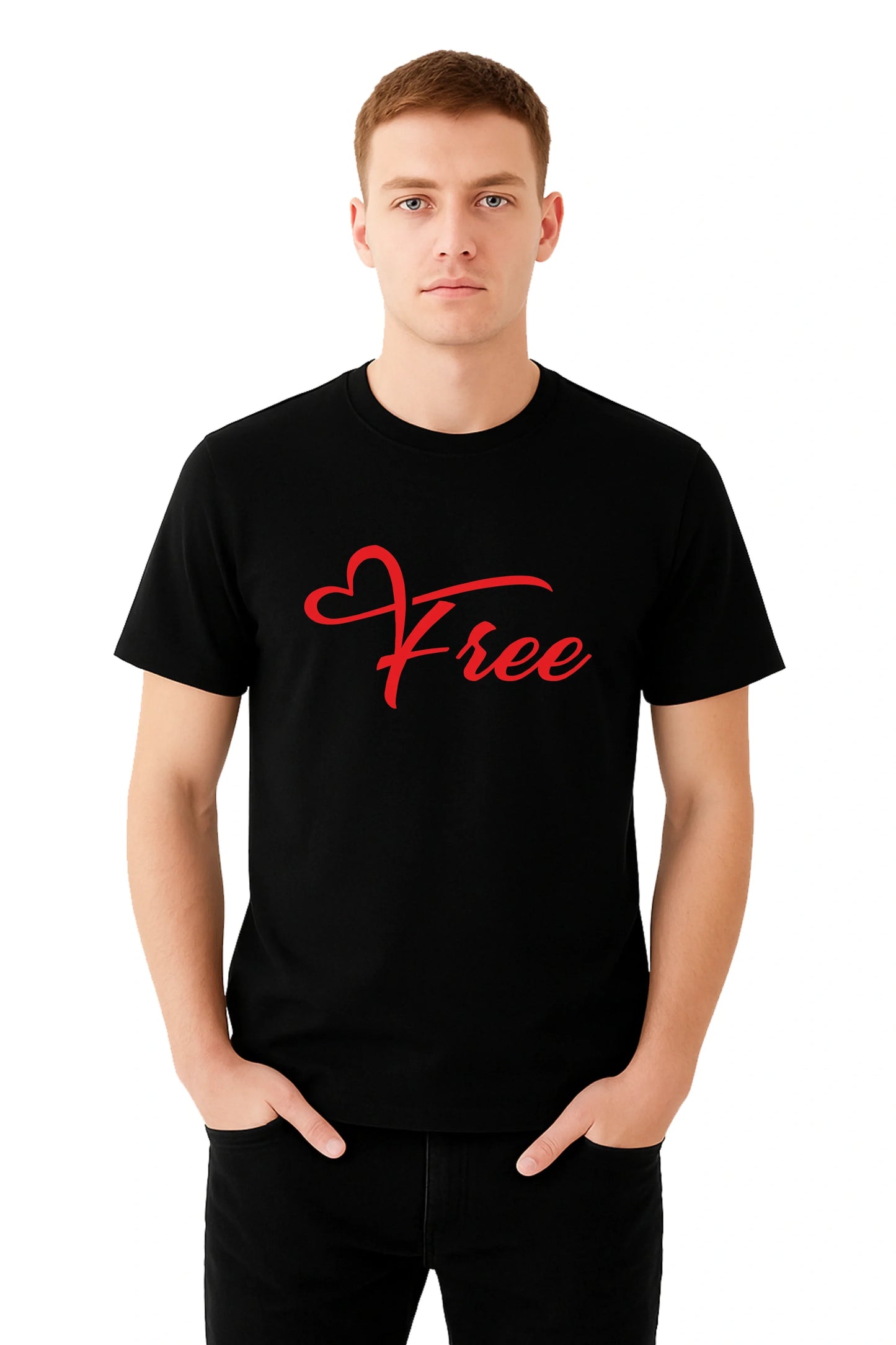 Black Printed (FREE) Men's Half sleeve Casual Wear Regular Fit 100% Cotton Bio-Wash T-Shirt.