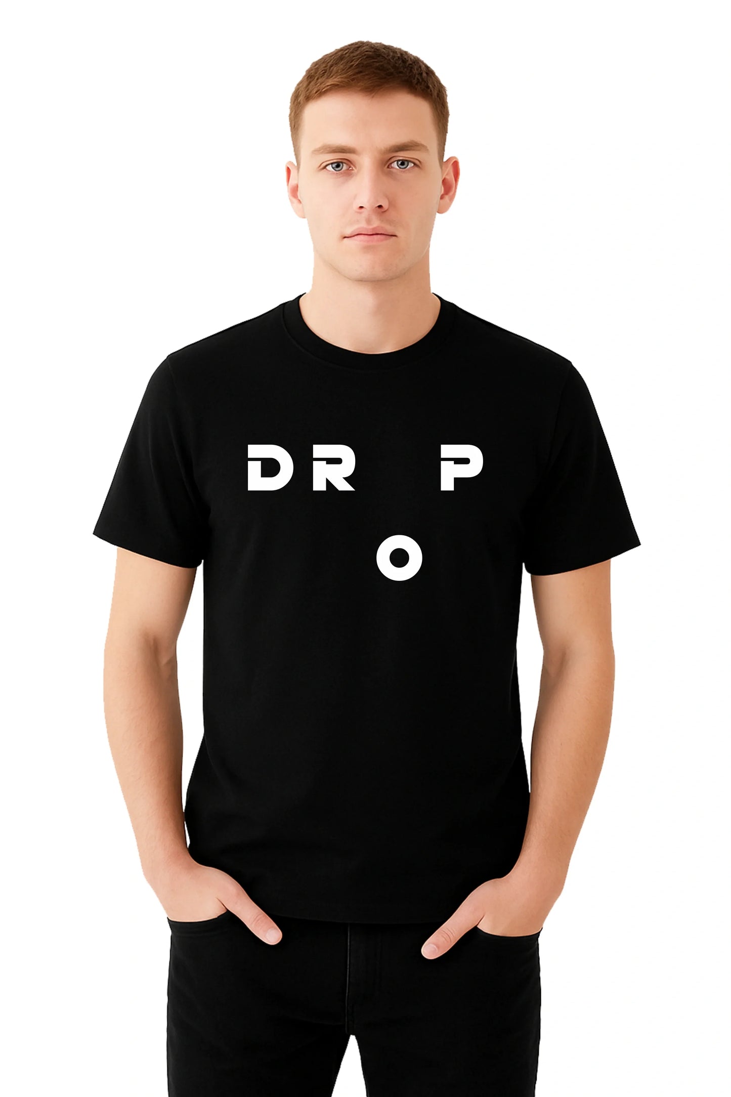 Black Printed (DROP) Men's Half sleeve Casual Wear Regular Fit 100% Cotton Bio-Wash T-Shirt.