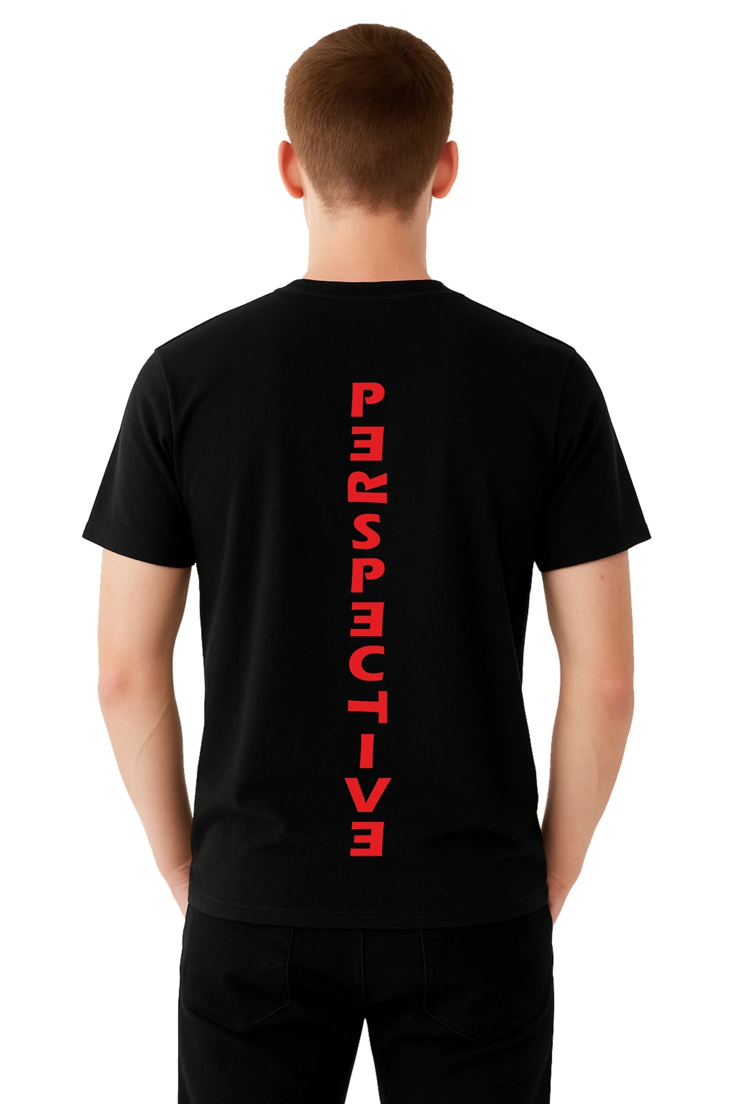 Black Printed (PERSPECTIVE)  Men's Half sleeve Casual Wear Regular Fit 100% Cotton Bio-Wash T-Shirt.