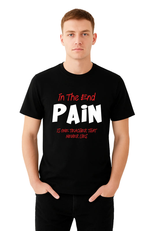 Black Printed (PAIN)  Men's Half sleeve Casual Wear Regular Fit 100% Cotton Bio-Wash T-Shirt.