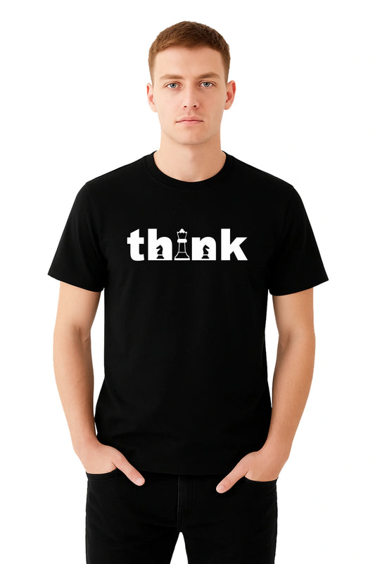 Black Printed (THINK)  Men's Half sleeve Casual Wear Regular Fit 100% Cotton Bio-Wash T-Shirt.