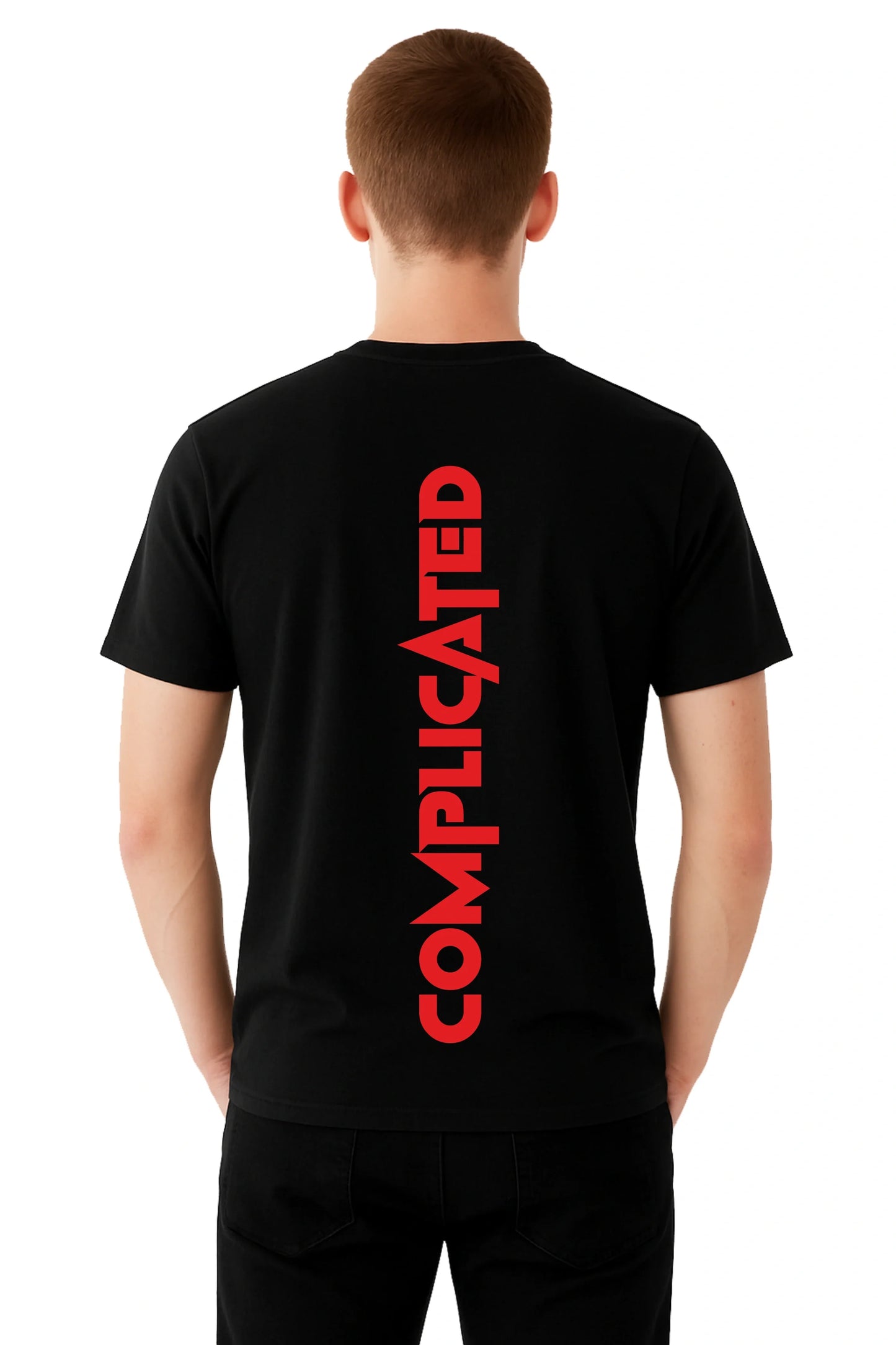 Black Printed (COMPLICATED)  Men's Half sleeve Casual Wear Regular Fit 100% Cotton Bio-Wash T-Shirt.