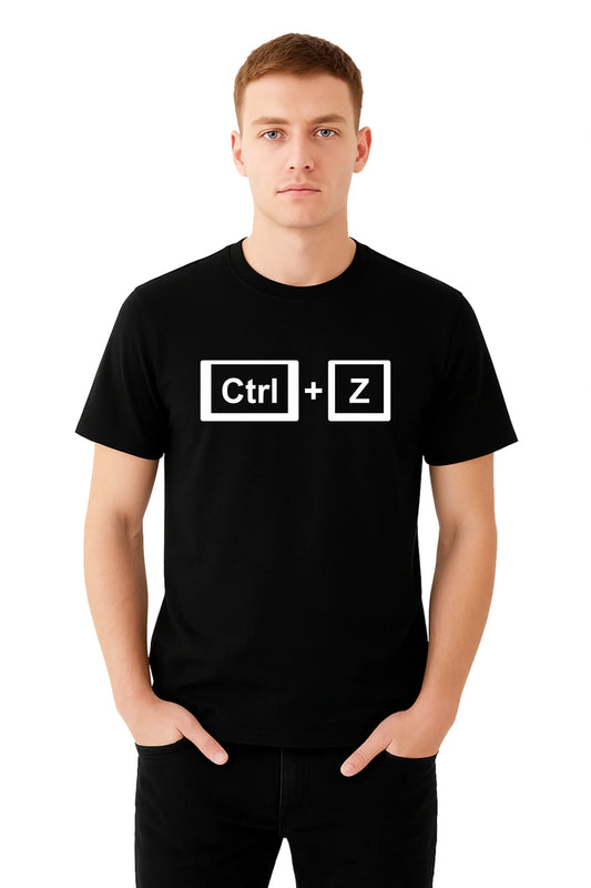 Black Printed (Ctrl+Z)  Men's Half sleeve Casual Wear Regular Fit 100% Cotton Bio-Wash T-Shirt.